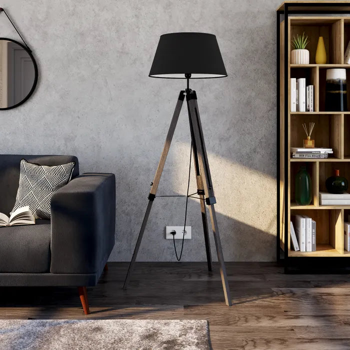 Lampe sur pied à trois pieds Atmosphera Runo noire - Bois et noir - H 145 cm