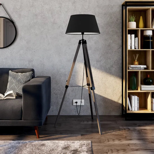 Lampe sur pied à trois pieds Atmosphera Runo noire - Bois et noir - H 145 cm