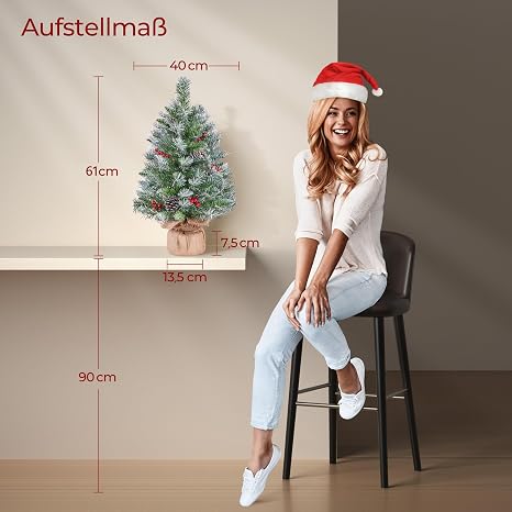 Mini sapins de Noël artificiels Yaheetech 61 cm - Lot de 2 - Neige - Éclairage LED