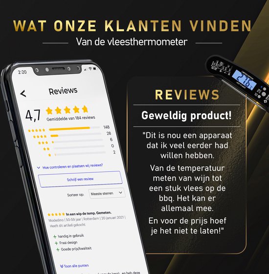 Thermomètre de cuisine - MostEssential Premium - Thermomètre pour barbecue - Noir