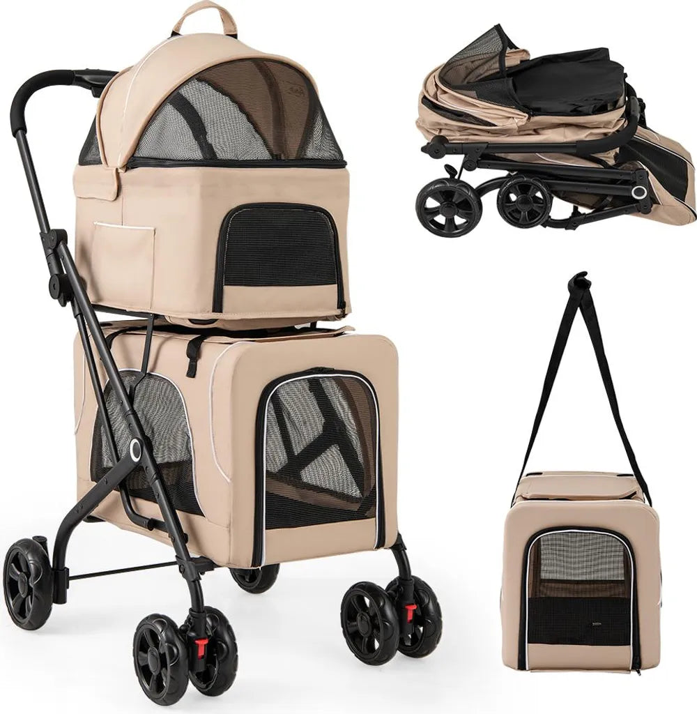 Poussette pour chien Coast 3-en-1 - Beige - Pliable - 53 x 84 x 105 cm