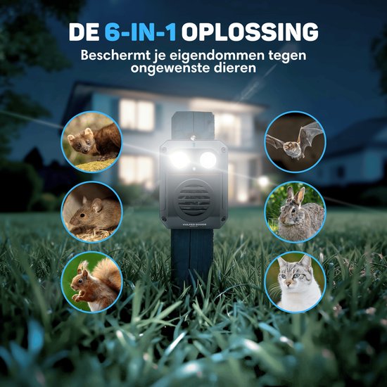 Vulpes Goods® Repellent Marten Repellent PRO V3 - Répulsif contre les nuisibles - Répulsif contre les martres pour l'extérieur - 100% étanche - Sans fil et rechargeable - 2 pièces