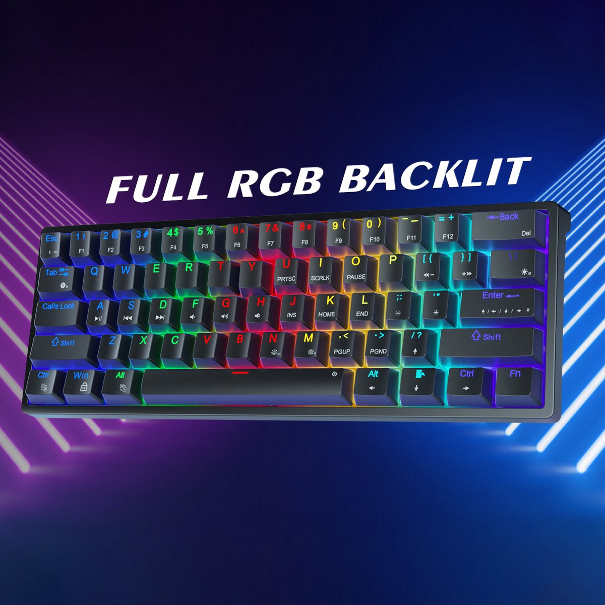 AULA F3261 - Clavier de jeu filaire - Mécanique - Full RGB - 61 touches - Commutateur rouge - Hot swap - Claviers Qwerty - Noir