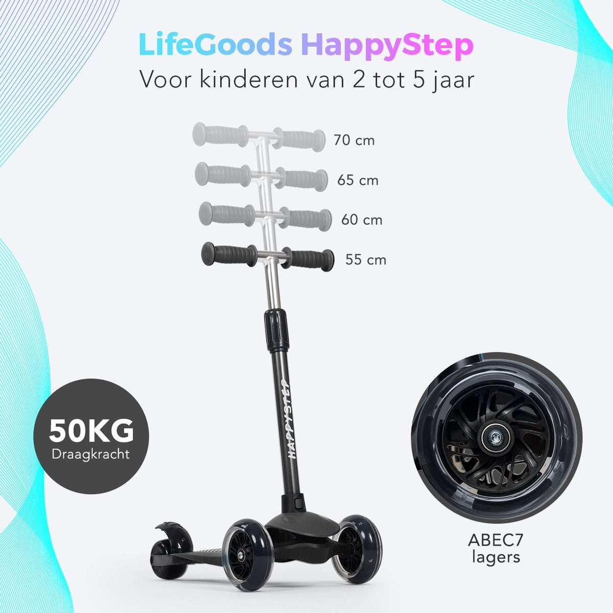 Trotinette enfant avec roues lumineuses LifeGoods, Noir