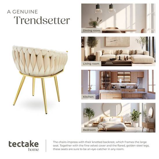 tectake Chaise de salle à manger Astano - Velours - Noir