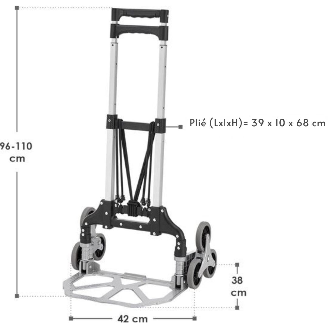 Chariot d'escalier pliant Juskys - de marche - Max. 80 kg - Gants et corde extensible inclus - noir/métal