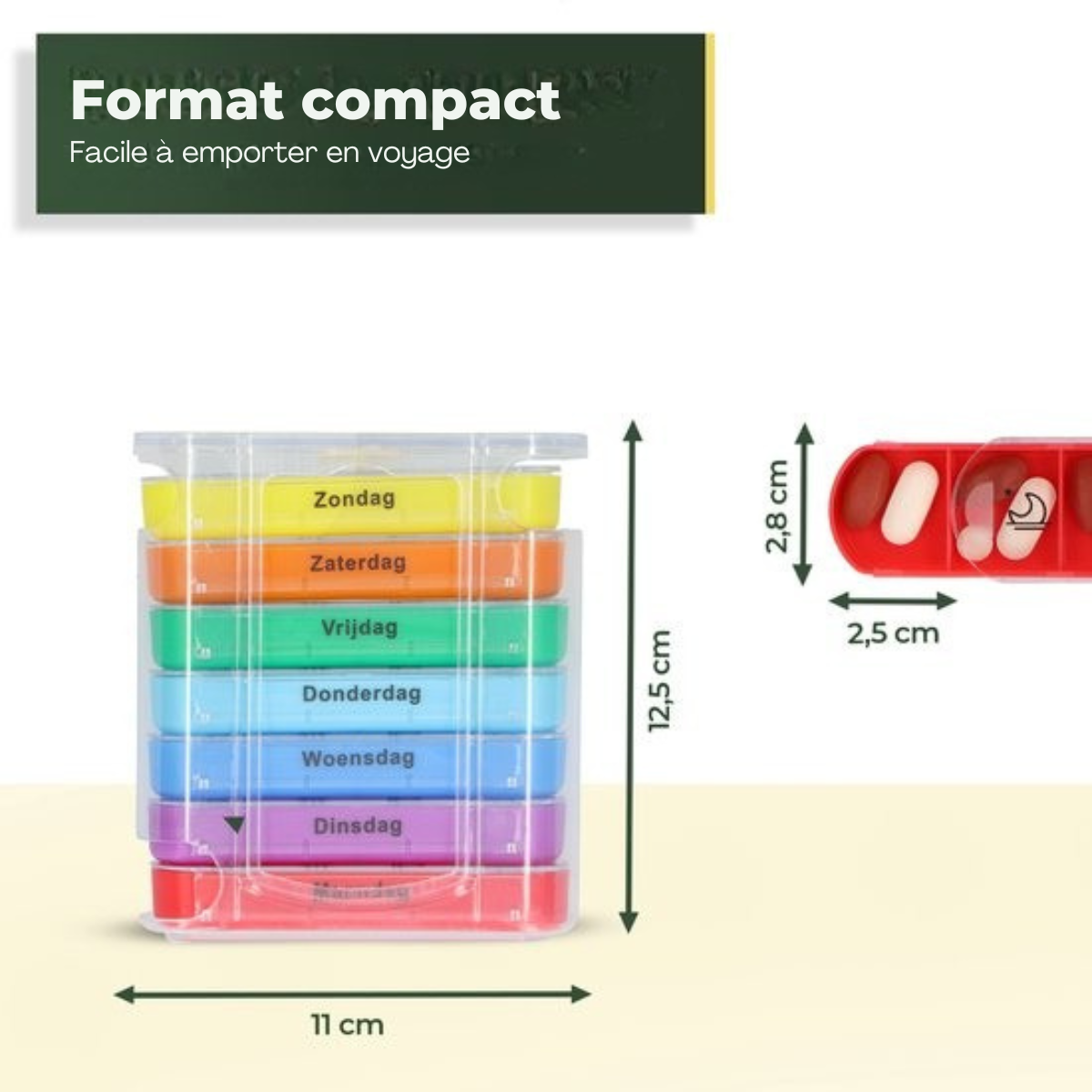 Pilulier 7 jours - Gandria - Pilulier amovible - Boîte à médicaments empilable avec 28 compartiments - Boîte à médicaments avec fermeture solide - 4 compartiments par jour - 7 couleurs