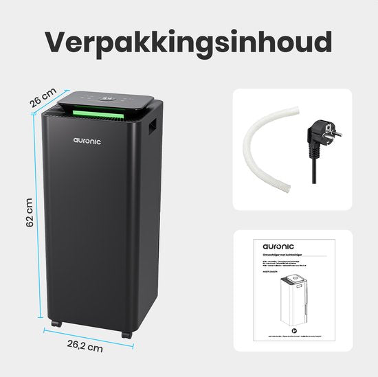 Déshumidificateur et purificateur d'air Auronic - Série Pro - 20L par jour - Fonction Lavage-Séchage - Chambre à coucher, salle de bain et salon - Déshumidificateur pour la maison - Noir
