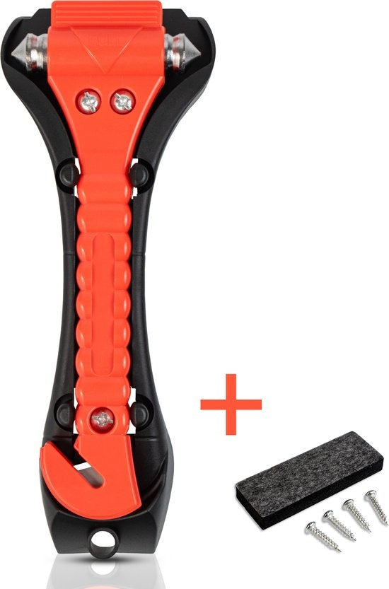 Marteau de sécurité - 1 pièce - Marteau d'urgence avec coupe-ceinture - Support et attaches inclus - Orange