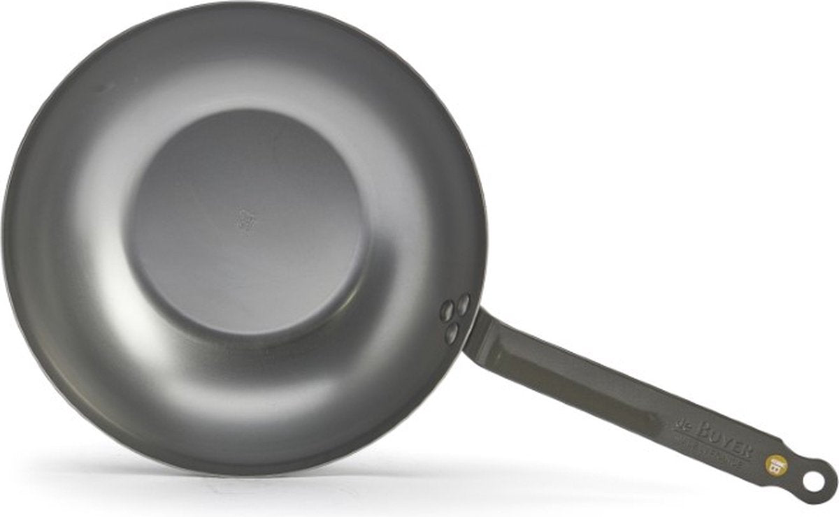 De Buyer Wok - Tôle d'acier - Ø 28 cm - Fond large - Gris - Sans PFAS - Convient à l'induction