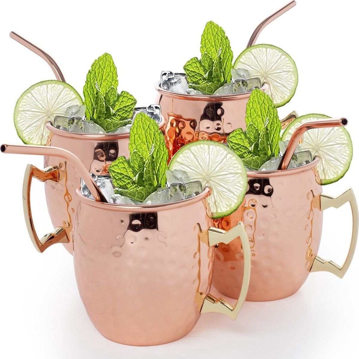 KitchenBrothers Moscow Mule Cups - Verres à cocktail avec pailles - 4 pièces - cuivré - 500ML