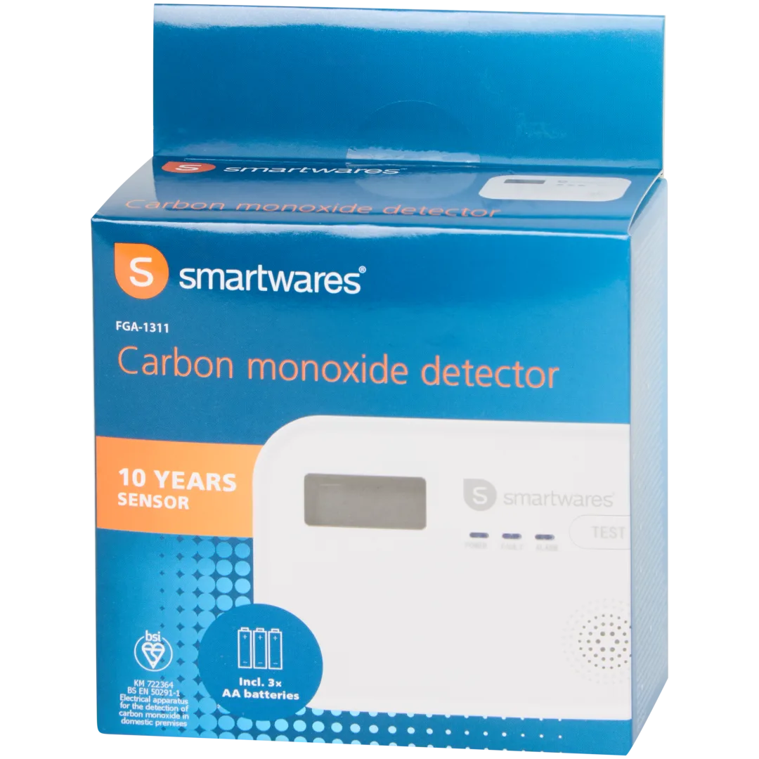 Détecteur de monoxyde de carbone Smartwares PD-8826 FGA-1311 - Écran - Capteur d'une durée de vie de 10 ans - Pile remplaçable
