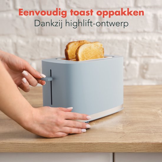 KitchenBrothers Toaster - Grille-pain - 6 niveaux de chaleur réglables - 2 fentes extra-larges - 870W - Bleu pastel