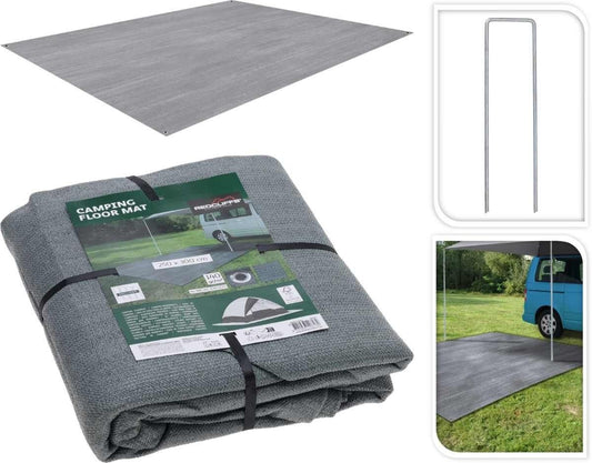 Tapis de sol de camping 250 x 300 cm - Gris - Perméable et pliable
