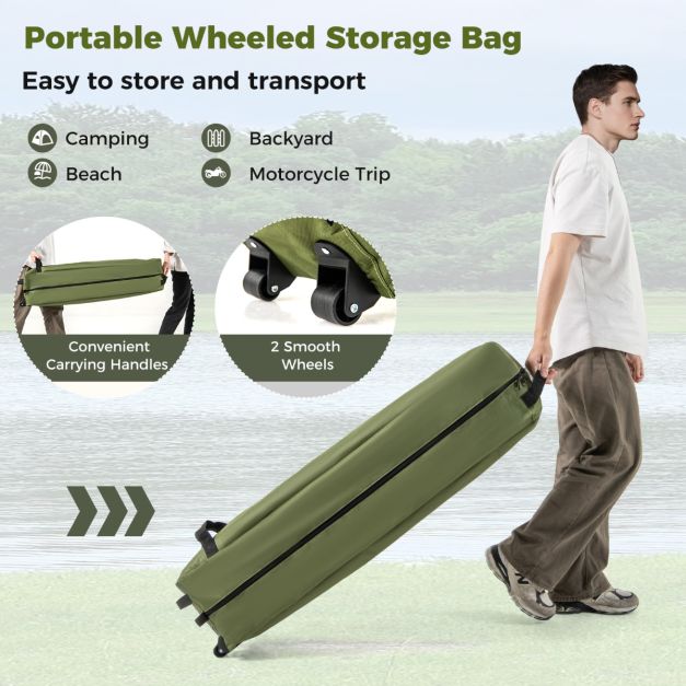 Coast Field bed with tent for 2 Persons - Lit de camping 204 x 126 x 46 cm - Tente pop-up 204 x 128 x 105 cm - Housse de pluie imperméable en Oxford - 2 portes et fenêtres en filet - Sac de rangement à roulettes - Vert