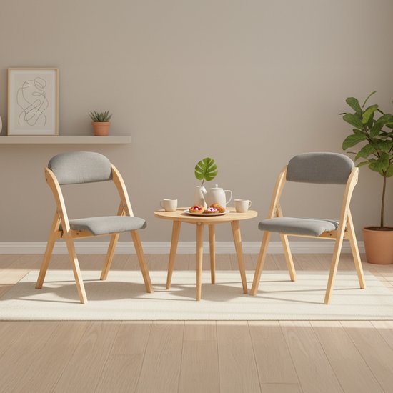 SoBuy Set of 2 Folding Chair, Office Chair with Upholstered Seat Cushion, Dining Chair, Nature/Grey, 47.5x77x59 cm, FST92-Nx2 - pour la salle à manger, le balcon ou le bureau