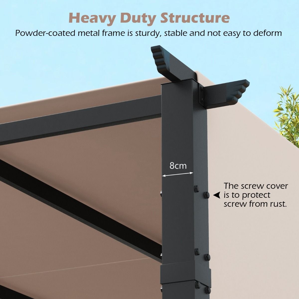 Coast - Pavillon pour barbecue / Pergola - Toit plat, auvent rétractable et 2 moustiquaires latérales - 305 x 305 cm - Métal/Polyester - Beige