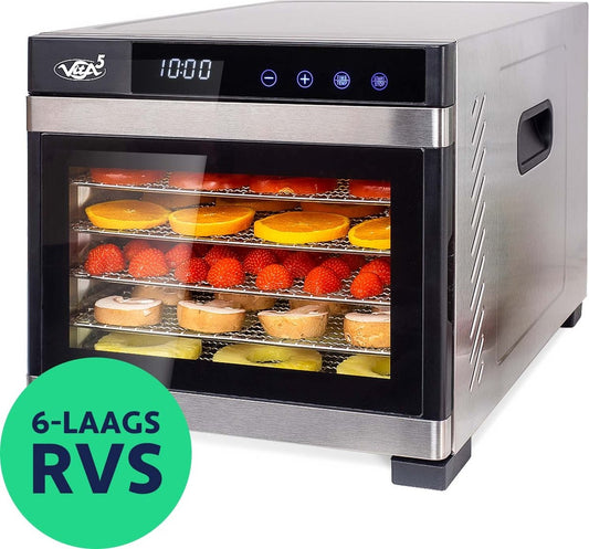 Vita5 Nobel PRO 6 Déshydrateur alimentaire - Four de séchage - acier inoxydable - minuterie 24 heures - panneau de contrôle LED - Déshydrateur - 6 couches