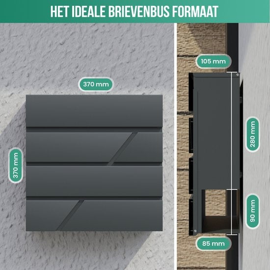 Boîte aux lettres Avalo en acier inoxydable Anthracite avec compartiment à journaux et serrure - Matériel de montage et 2 clés inclus