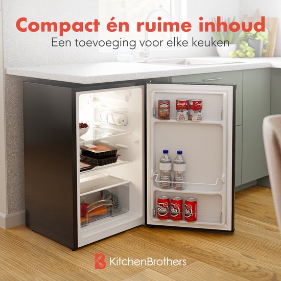KitchenBrothers Réfrigérateur de table - 88L - Freestanding - Noir - Mini Frigo compact avec étagères réglables