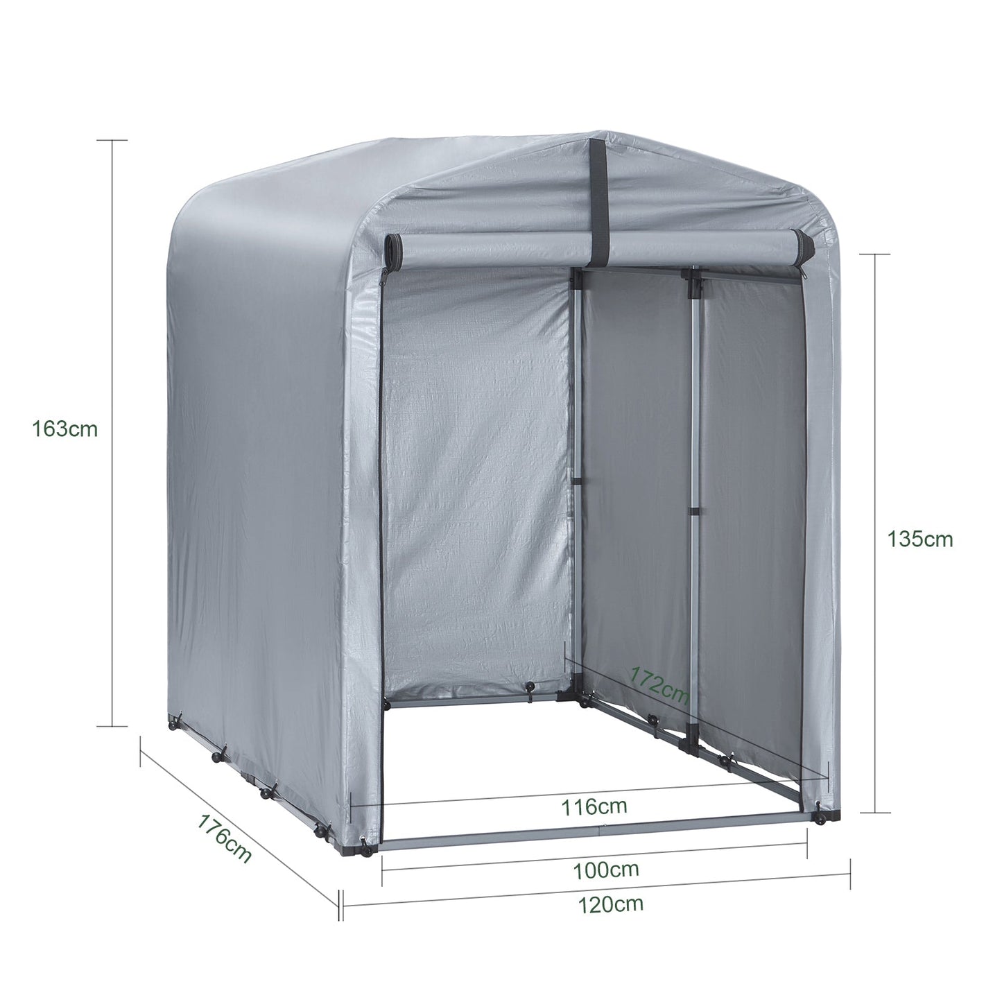 SoBuy KLS11-K Abri de jardin extérieur, étanche, abri vélo et rangement, argent, 120 x 176 x 163 cm