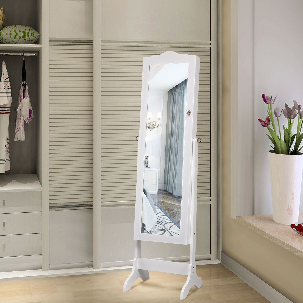 Coast armoire à bijoux - 12 lampes Led - avec miroir - inclinable - avec tiroirs - 41,5 x 37 x 160 cm - blanc