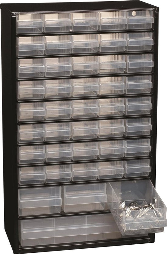 Commode Raaco à 44 tiroirs - Meuble de rangement métallique - Système de rangement pour vis, boulons, etc. - Peut être fixé au mur - 10 séparateurs inclus - 150 x 510 x 303 mm
