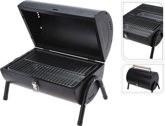 Barbecue au charbon de bois - Forme cylindrique - Modèle de table - Noir mat