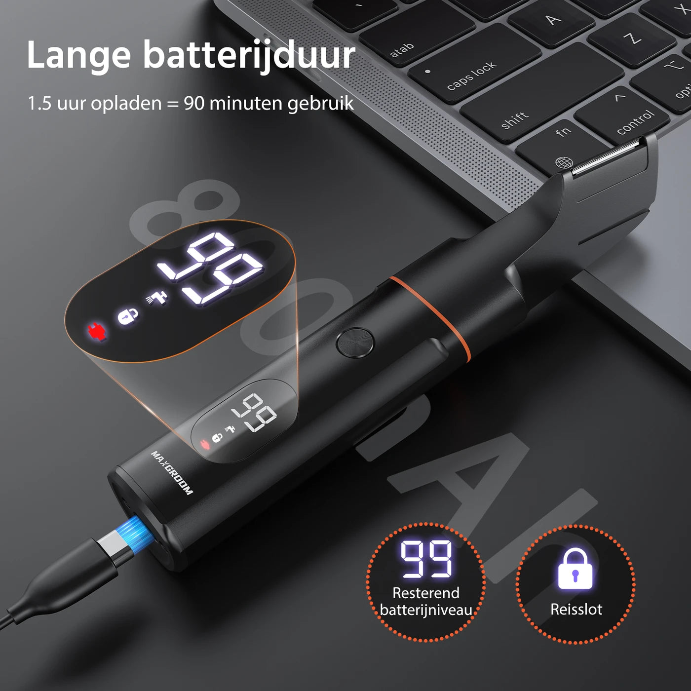 Tondeuse corporelle MAXGROOM 7-en-1 - Sans fil - 1 à 9 mm - Étanche IPX6 - 90 min - Écran LED - Embouts magnétiques