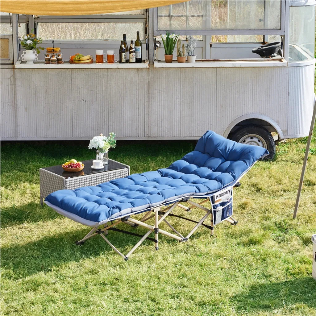 Yaheetech Camping Bed with Mattress 191 × 67 × 56 cm - Blue - Lit de camp pliable avec sac de transport et poche latérale