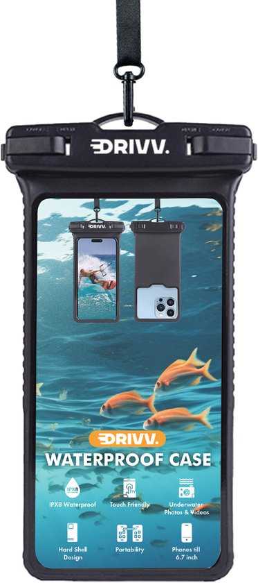 Drivv. Étui étanche pour téléphone – Coque rigide – Résistant aux chutes et aux chocs – Double fermeture à clip – Jusqu'à 6,7 pouces – Étui sous-marin pour téléphone