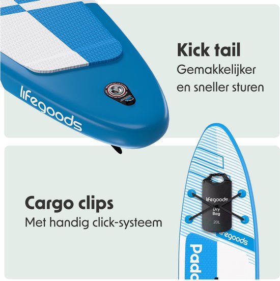 LifeGoods PaddlePro SUP Board Pro - Pro Set - Planche à pagaie gonflable - Max. 150KG - 320x81cm - Bleu ciel