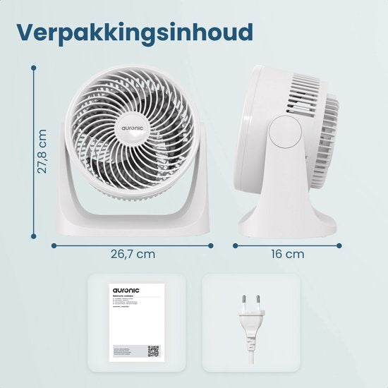 Ventilateur de table Auronic - 3 vitesses - Mini-ventilateur - Ventilateur sur pied - Possibilité de fixation murale - 41 dB - Oscillation à 90° - Portée de 7 mètres - Blanc