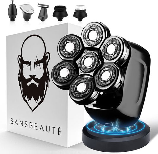 Rasoir 6-en-1 pour homme - Tondeuse - Tondeuse - Sansbeauté® SkullSharp PRO - Rasoir électrique pour le visage et la tête - Rasage de la tête - Wet & Dry - Chargement sans fil - Electrique