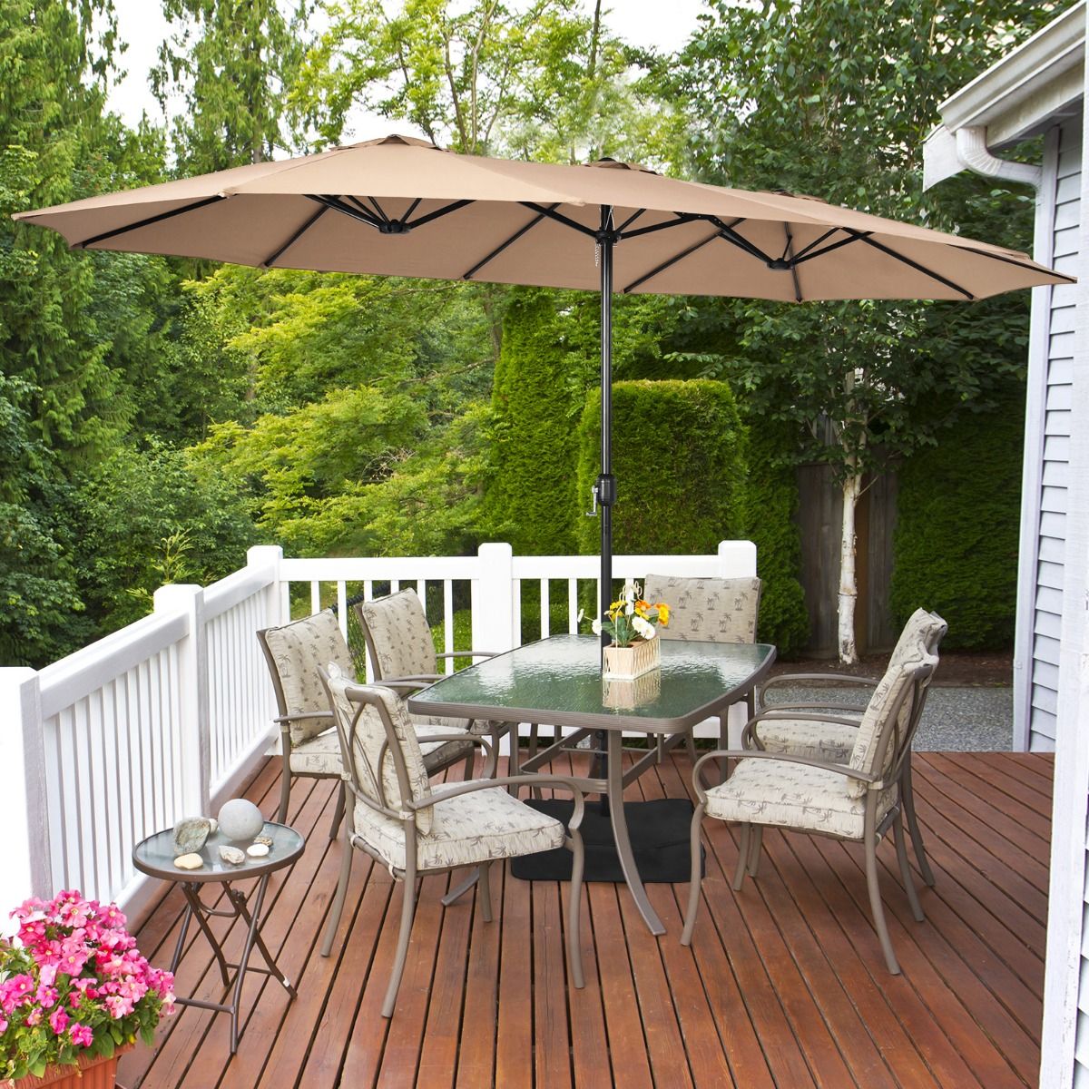Coast 451.5 x 264 cm Parasol de terrasse double avec pied - Marron Parasol d'ombrage XXL pour le jardin, la terrasse et la piscine