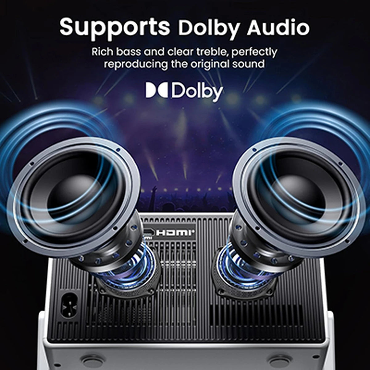 Projecteur intelligent FunFlix - Wi-Fi 6 et Bluetooth 5.2 - Résolution native 1080p avec prise en charge 4K - Dolby Audio - Écran de 200 pouces - Mise au point automatique
