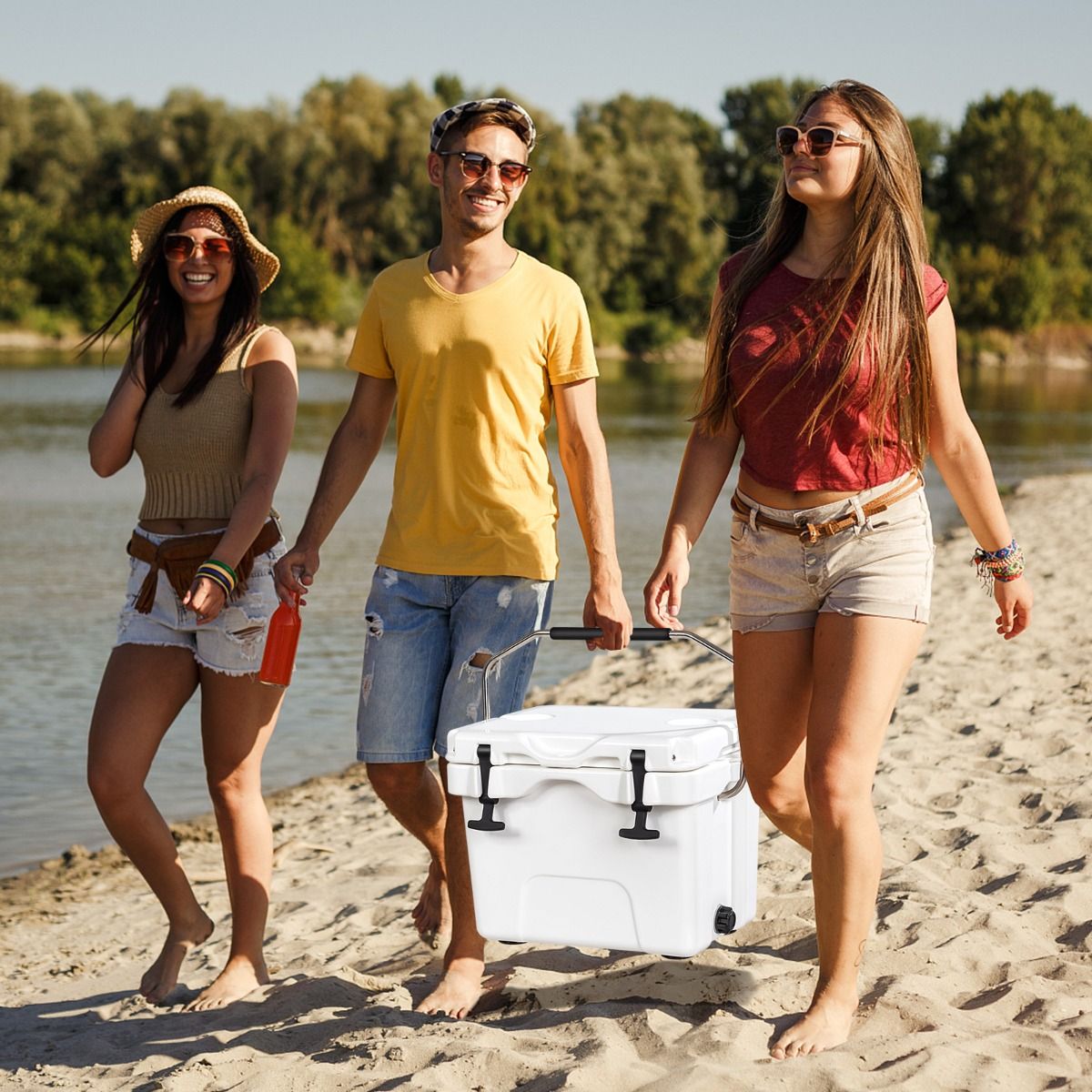 Glacière Coast - 15 litres - avec poignée et bouchon de vidange - 2 porte-gobelets - blanche