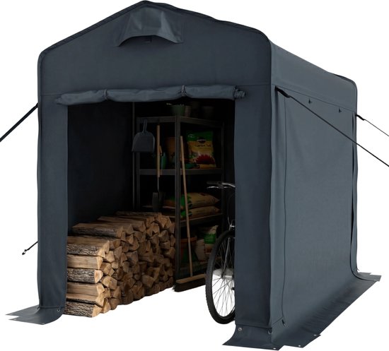 LifeGoods Abri de jardin pliable - Tente d'abri - pliable - tente pour vélo - rangement de jardin - armature en acier - 220x150cm - abri de jardin - gris