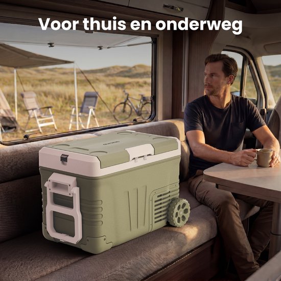 Auronic Electric Cool Box - Compresseur - 2 Zones - 33L - 12/24V et 240V - Réfrigération et congélation - Réfrigérateur de camping - Frigobox Auto - Avec roues et poignée - Vert