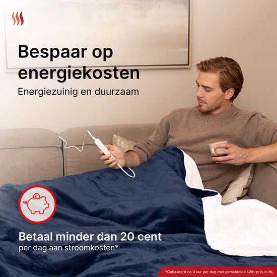 Seranova Couverture électrique XXL - 180x160 cm - Couverture 2 personnes - Couverture chauffante - Double face - Polaire Sherpa - Bleu