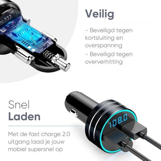 Trendfield Transmetteur FM Bluetooth 5.0 - Carkit USB 3.0 Chargement rapide - Accessoires voiture - Ecoutez de la musique sans fil via Spotify ou Youtube