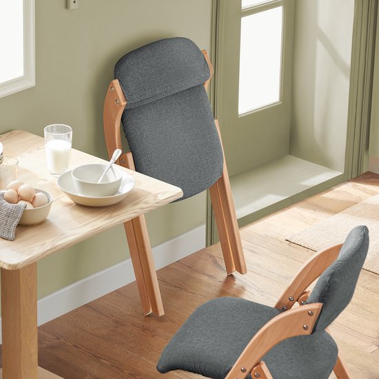 SoBuy Set of 2 Folding Chair, Office Chair with Upholstered Seat Cushion, Dining Chair, Nature/Dark Grey, 47.5x77x59 cm, FST92-SGx2 - pour la salle à manger, le balcon ou le bureau