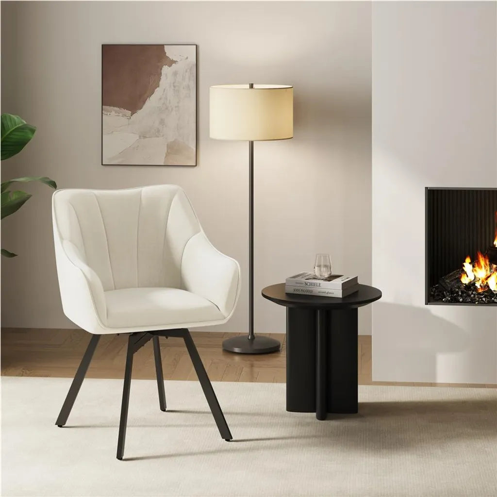 Chaise de salle à manger Yaheetech avec accoudoirs – Beige – 55 x 58,5 x 82 cm – Pivotante à 360° avec revêtement en velours