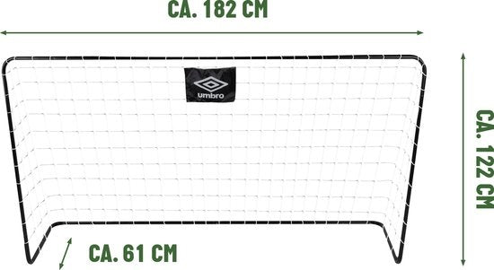 But de football Umbro - But de football 182 x 122 x 61 cm - But de football de grande taille - facile à déplacer - Jouets d'extérieur pour enfants et adultes - But d'entraînement de football - métal - noir/blanc