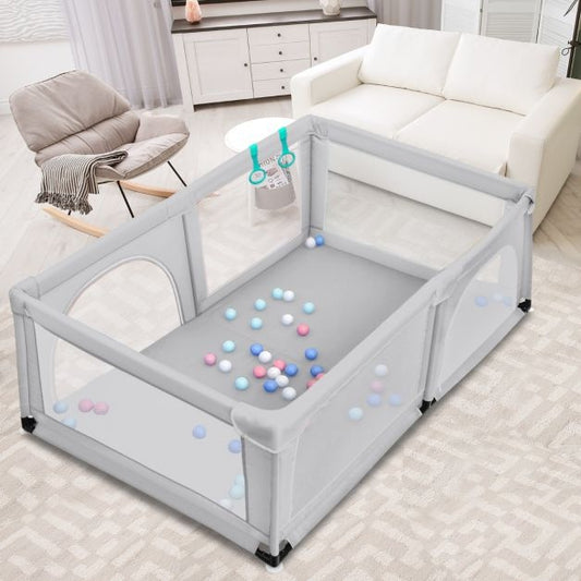 Coast - Boîte à bébé avec 50 balles de jeu Boîte avec filet respirant et fermeture éclair - Grille de rampement avec 2 portes - Boîte-tente pour bébés et enfants - 206 x 185,5 cm - Gris