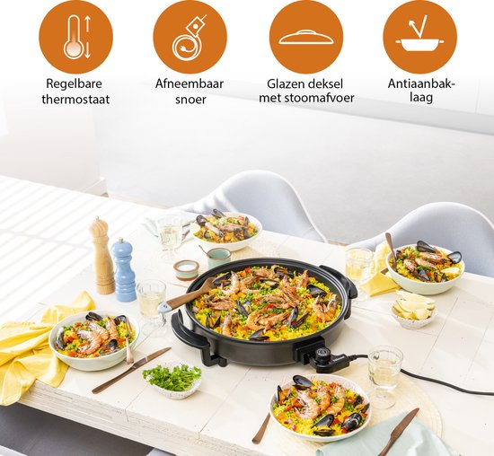 Poêle électrique Tristar 1500 W - PZ-2964 - Ø 40 cm avec couvercle - Température maximale 280 °C - Sans PFAS