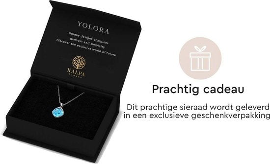Yolora Collier femme avec pendentif - Cristal Kalpa Camaka - Argent/Bleu clair - Plaqué or blanc 18K - Collier - Collier femme - Argent - Bijoux - Coffret cadeau - Coffret cadeau de luxe - Coffret cadeau exclusif - Bel emballage cadeau