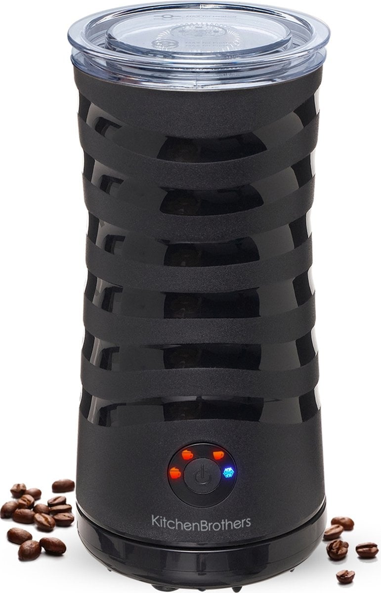 Mousseur à Lait Électrique KitchenBrothers, Chauffe Lait Chocolatière, Revêtement Antiadhésif, 400W, Noir