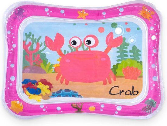Frummel Water Playmat Baby - Tapis d'eau - Tapis de jeu - Gonflable - Jouets d'eau pour bébé - Cadeau de maternité - Crabe rose
