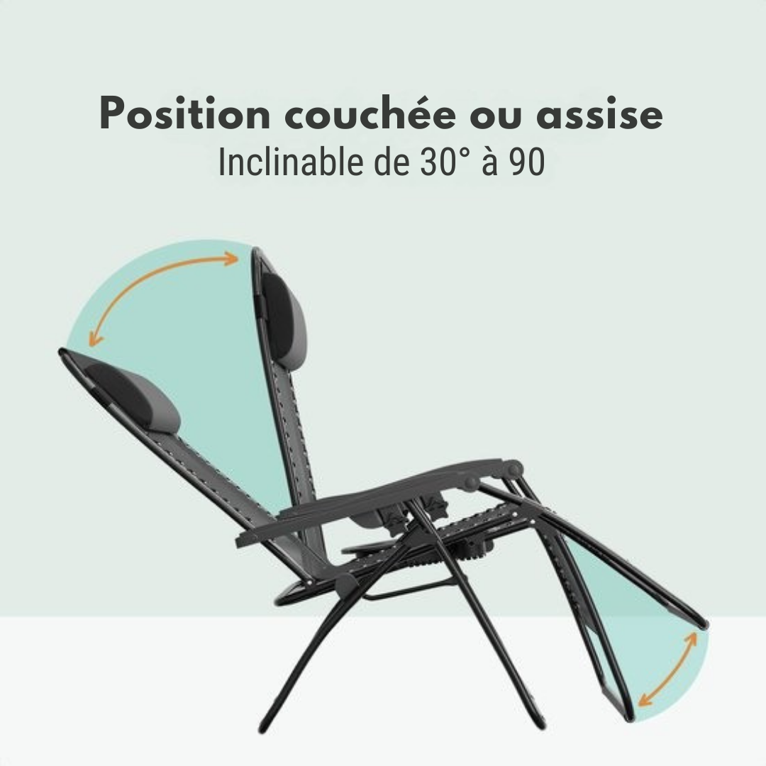 LifeGoods Chaises longues - Pliable - Ensemble complet - Avec table d'appoint - 30°-90° réglable - Chaises de jardin - Métal - Noir